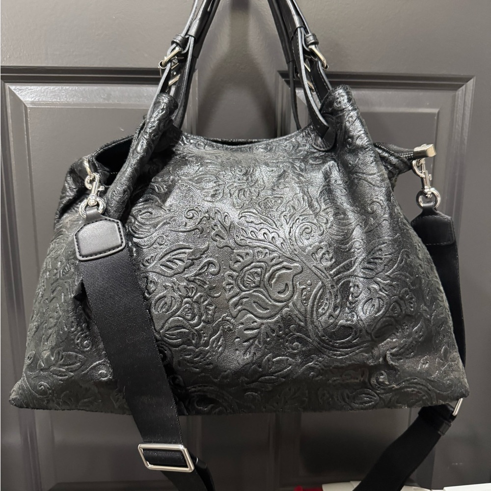 Chic Black Embossed Shoulder Bag